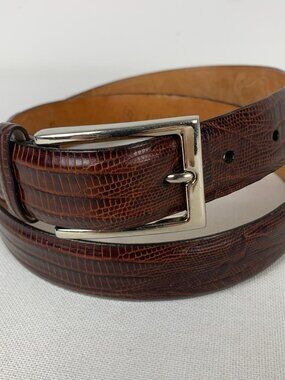 Martin Dingman Brown Leather Belt with Silver Buckle - Size 34/85